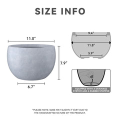 Kante Round Bowl Concrete Planter showing drainage plug