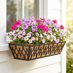 Karlliu 24 Inch Window Box Planter with flowers in garden setting