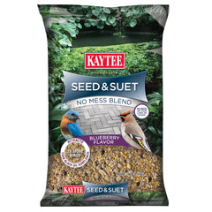 Kaytee Seed & Suet No Mess Blend 10 lbs front view with blueberries