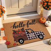 Kelarea Fall Door Mat with truck and pumpkin design front view