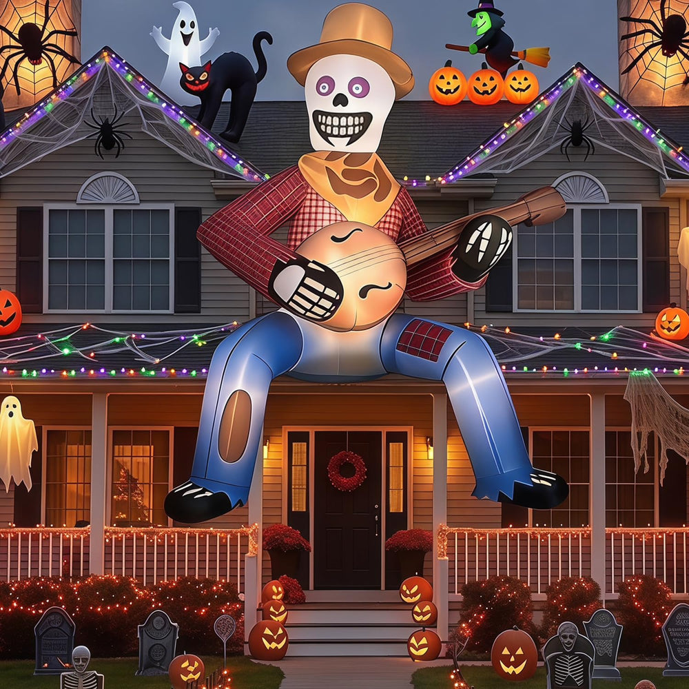 Kendane 12FT Skeleton Cowboy Inflatable front view with LED lights