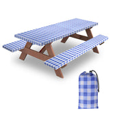 KENOBEE picnic table and bench cover set, blue-white checkered design