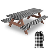 KENOBEE picnic table cover set, black-white checkered, front view
