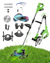 KFM 3-in-1 Cordless Weed Wacker front view with battery attached