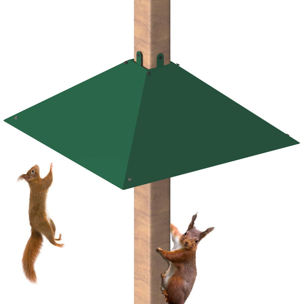 Khordin Metal Squirrel Baffle front view on a wooden post