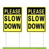 Kichwit 2 Pack Slow Down Yard Signs with stakes front view