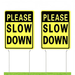 Kichwit 2 Pack Slow Down Yard Signs with stakes front view