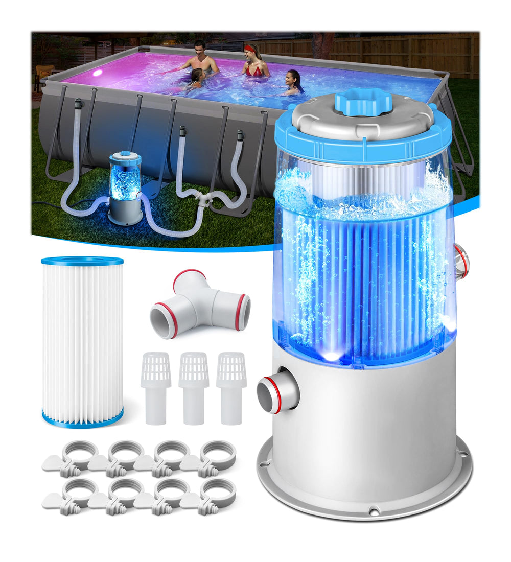 KimPump 1000 GPH Light-Up Pool Filter Pump front view with blue LED light