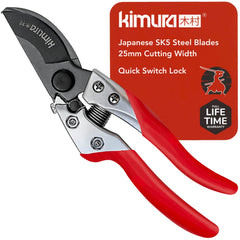 Kimura 8" Pro Bypass Pruning Shears front view, red colour