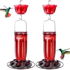 Kingsyard 2 Pack Glass Hummingbird Feeder front view with flower feeding ports