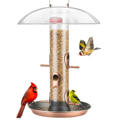 Kingsyard 6-Port Tube Bird Feeder with weather dome in antique copper
