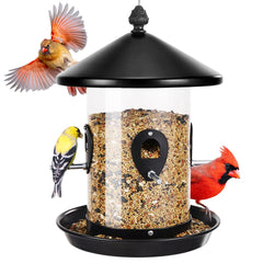 Kingsyard Large Metal Bird Feeder front view with clear tube and black metal parts