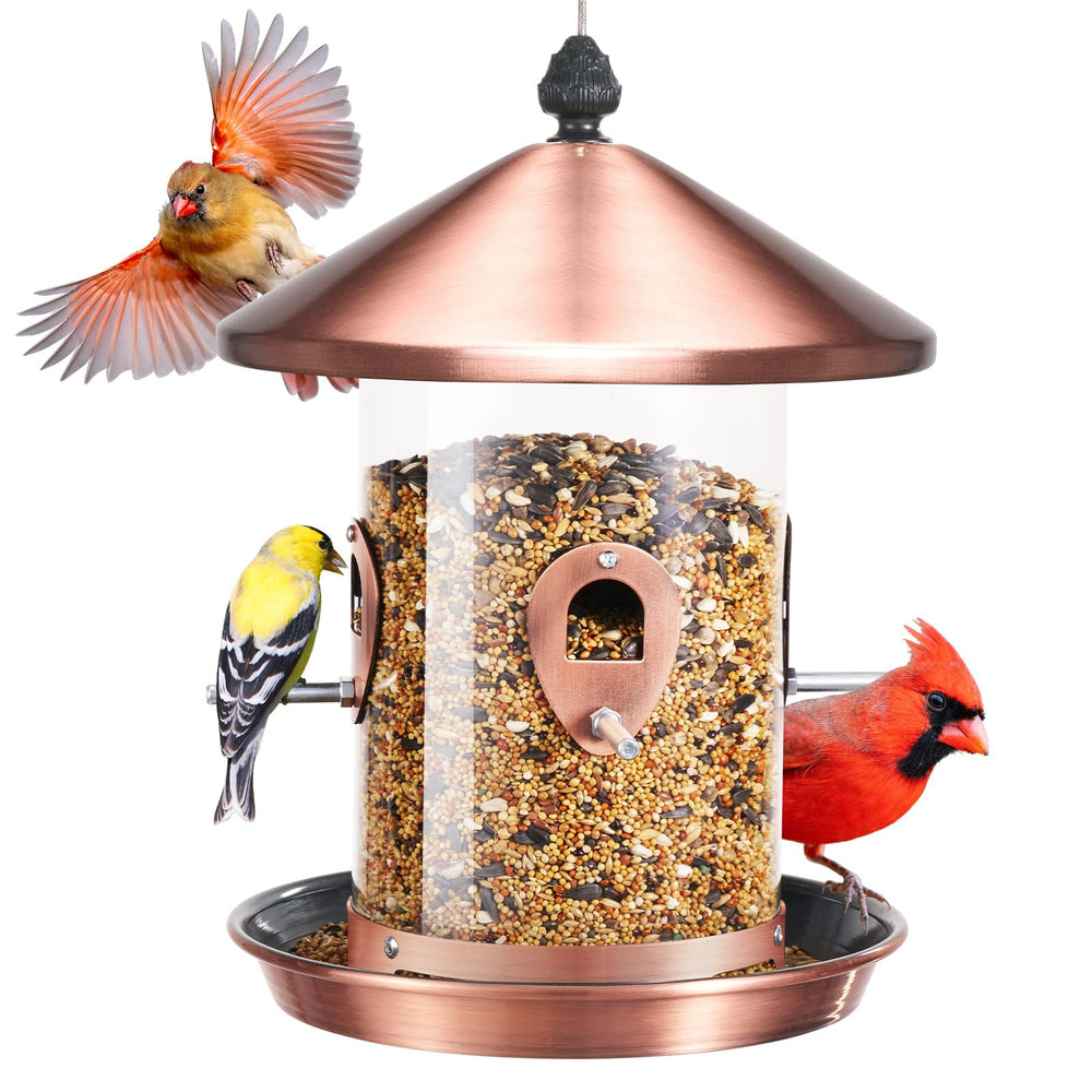 Kingsyard Large Metal Bird Feeder in copper with clear tube