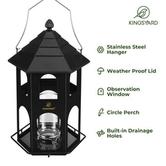 Kingsyard Metal Bird Feeder showing seed compartment