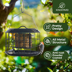 Kingsyard Squirrel Proof Suet Feeder side view with removable roof