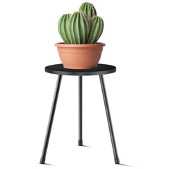KINNARY black plant stand front view with solid wood top