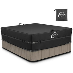 Kipiea 600D waterproof hot tub cover front view, black