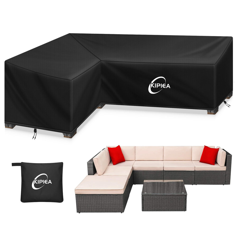 Kipiea L-Shaped Sectional Sofa Cover front view, black fabric