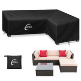 Kipiea patio L-shaped sectional sofa cover in black, front view