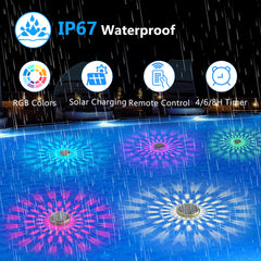 Kitloo Solar Floating Pool Light displaying RGB colors at night