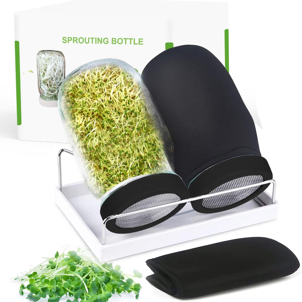 Kitmiido Organic Seed Sprouting Jar Kit with two 32 oz jars and stainless steel lids