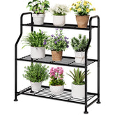 Kitsure 3-Tier Metal Plant Stand front view in black