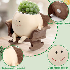 KIUGCO Smily Face Planter Pot with succulent plant inside