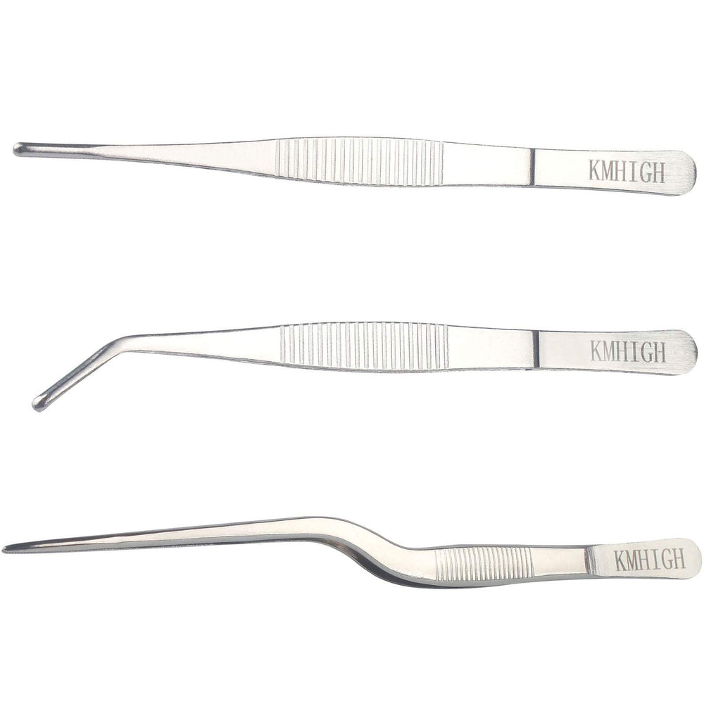 KMHIGH Gardening Tweezers Set, three stainless steel tweezers in package