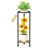 KMOTASUO 2 Tier Metal Plant Stand front view, black and brown finish