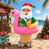Kofero 6FT Hawaii Santa Claus inflatable decoration with flamingo swimming ring