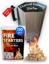 Konexcel Charcoal Chimney Starter XL front view with natural wooden fire starters