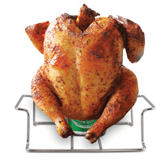 Koohere Beer Can Chicken Holder with marinated chicken on grill