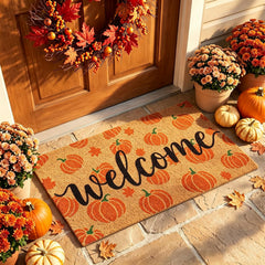 Korlon Tec Fall Door Mat with pumpkin and maple leaf design