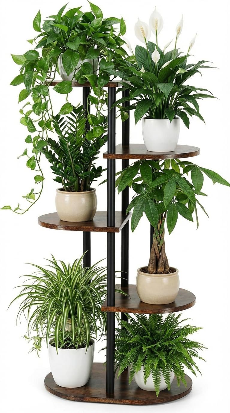 Korrie Home 5-Tier Plant Stand wooden shelf front view
