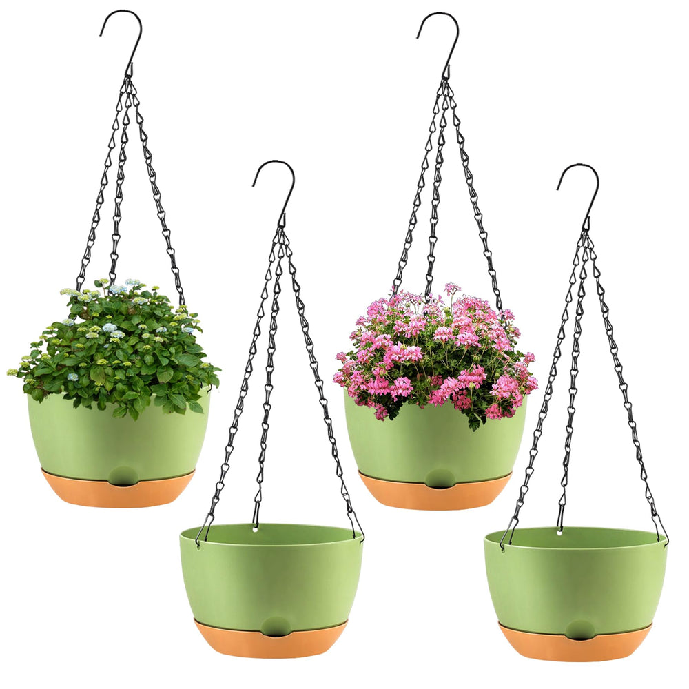 KPUVX 8 Inch Green Hanging Planter front view with iron chain