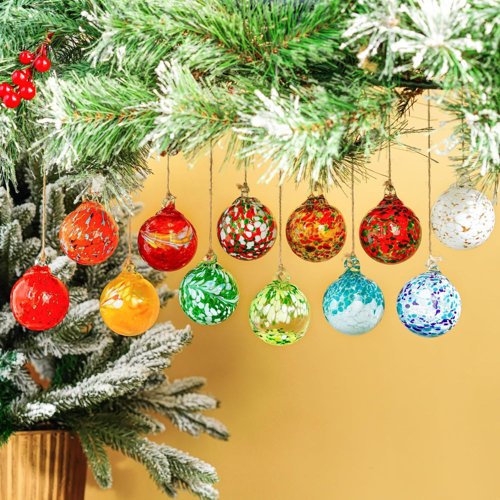 KRISININE 12Pcs colourful glass ball ornaments front view