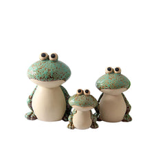 KSZNZB Frog Garden Decor Set of 3 front view with retro glaze finish