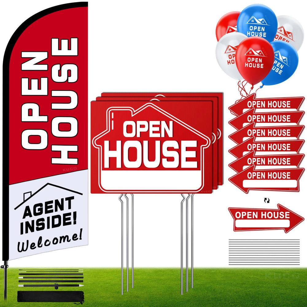 Kuco Open House Flag with Pole Kit displayed outdoors