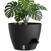 KUGAZ 12 Inch Self Watering Plant Pot front view in black
