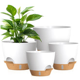 KUGAZ 12 inch self watering plant pot front view in white brown