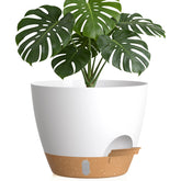 KUGAZ 12 Inch self-watering plant pot in white brown front view