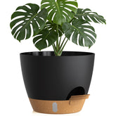 KUGAZ 12 Inch Self Watering Pot in black brown with drainage holes