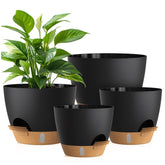 KUGAZ 4 pack self watering plant pots in black brown color