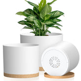 KUGAZ Plant Pots set of three 10-inch, 9-inch, 8-inch in white and brown