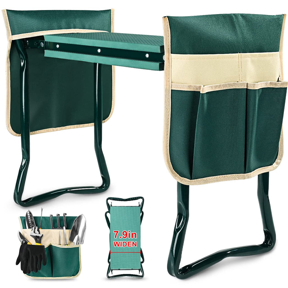 KVR Garden Kneeler and Seat in green with kneeling pad and tool pouches