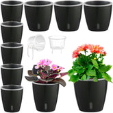 KvyusFlourish self-watering pot black 5-inch front view