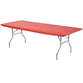 Kwik-Covers 8' Rectangle Plastic Table Cover, Real Red front view