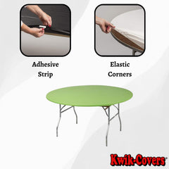 Kwik-Covers table cover stretched over a 5' round table