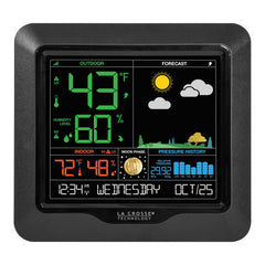 La Crosse Technology weather station with seasonal foliage background
