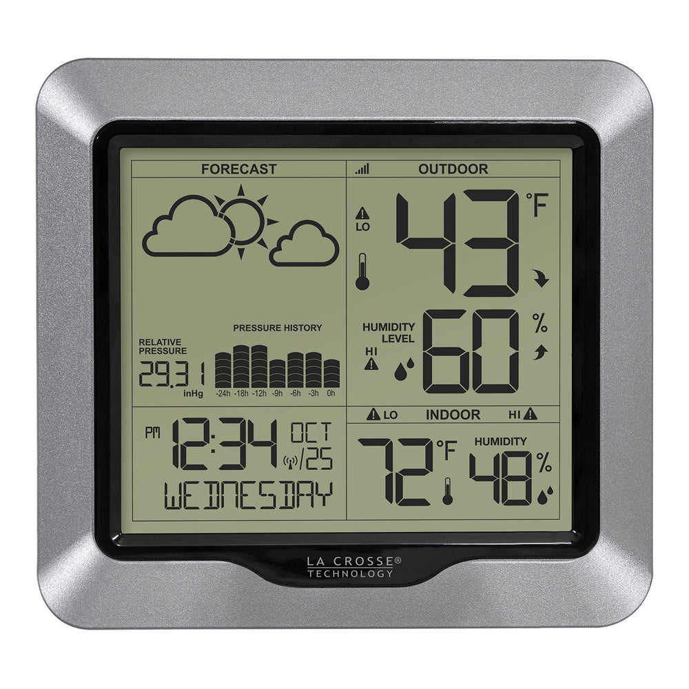La Crosse Technology Wireless Weather Station front view with silver finish